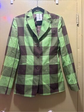 Plaid Green & Brown Women's Blazer Jacket